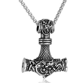 Viking Necklace, Thor Hammer Chain, Thor's Hammer Necklace, Thor's Hammer Pendant with Celtic Knot, Viking Chain for Men, Celtic Knot Thor's Hammer Chains, 60 cm Chain, Men's Chain, Stainless Steel