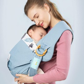 SONARIN Baby Sling, Soft Cotton Baby Carrier, Baby Carrier System, Sling Nursing Cover with Adjustable Rings for Newborn Baby up to 15 kg (Blue Leaf)