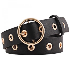 sourcing map Women Grommet Studded Single Pin Buckle Leather Belt 28mm Width 1 1/8 Black