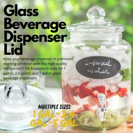 Replacement Glass Lid for Glass Beverage Dispenser, Glass Beverage Dispenser Lid For Iced Beverage Dispensers, Cookie Wedding Candy Jar, Universal Size Glass Lid (1 Gallon Glass Lid)