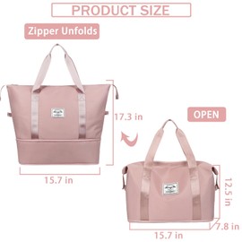 INVODA Travel Duffel Bag For Women and Men Waterproof Expandable Weekender Overnight Bag Carry on Tote Bag Dry Wet Separation Swim Sports Travel Gym Bag, Dark Pink, Travel Duffel Bag