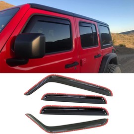 Puermto 194249 Side Window Visor Wind Vent Deflector, 4pcs in-Channel Style Tape-On Dark Smoke Nice Rain Guards Set fit for 2007-2018 Jeep Wrangler 4-Door (JK)