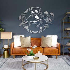 Cadeali Ginkgo Leaves Metal Wall Art, Ginkgo Biloba Leaf Wall Decor, Ginkgo Leaf Geometric Wall Decor, Metal Wall Art for Living Room, Bedroom, Study, Office (30x22 inches / 76x56.5cm, Silver)