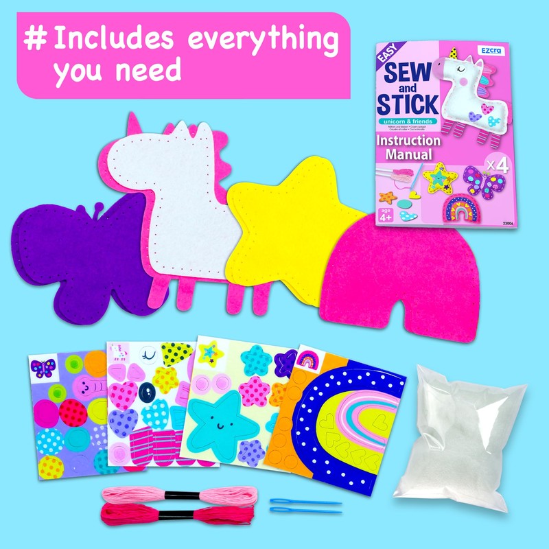 EZCRA Unicorn Sewing Kit for Kids Ages 4-8, 4 Easy