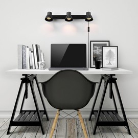 Globe Electric 64000115 22" 3-Light Plug-in Track Lighting, Matte Black, Pivoting Track Heads, 15-Foot Black Cord, in-Line on/Off Rocker Switch