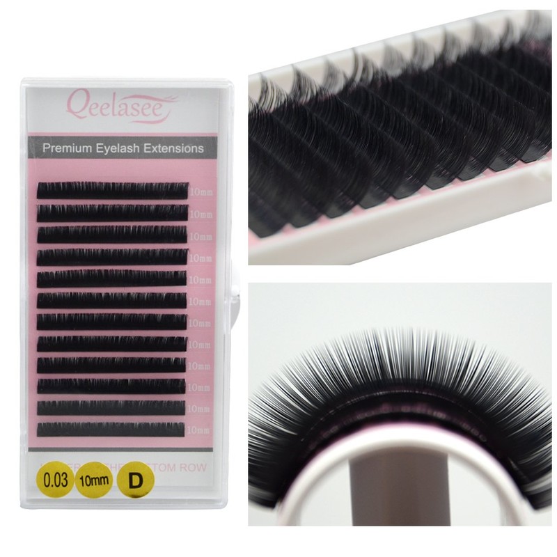 Qeelasee Faux Mink Silk Eyelash Extensions 0.03mm D Curl 13mm