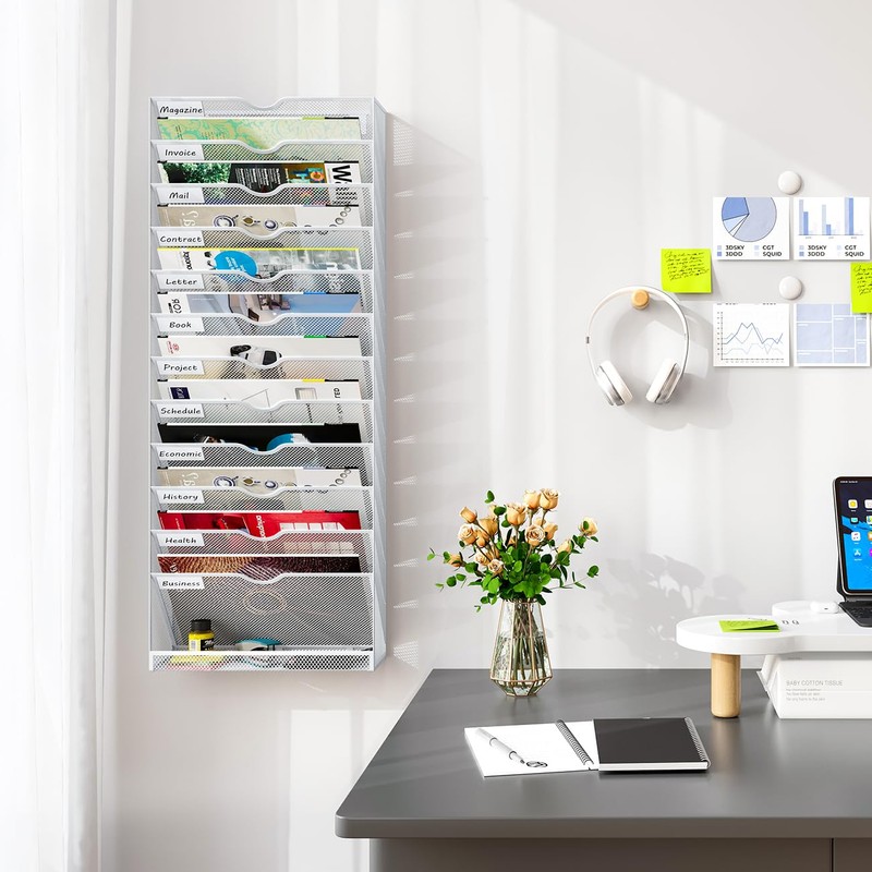 PAG-Mass Hanging Wall File Organizer,13-Tier Desk File Mail Holder, Paper