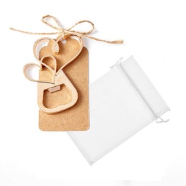 Amajoy 25pcs Gold Double Heart Bottle Opener with Kraft Tag and Favor Bag Wedding Favour Gift for Guests Wedding Favour Baby Shower Souvenirs