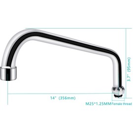 COOLWEST 14” Swivel Nozzle Spout Replacement Part for Commercial Kitchen Sink Faucet, Long Swing Nozzle for faucet working on 3 compartment sinks, Brass Constructed, Chrome Polish