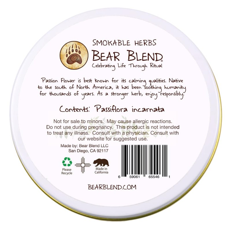 Bear Blend Organics Passion Flower Smokable Herbs, Passiflora Incarnata, 12g