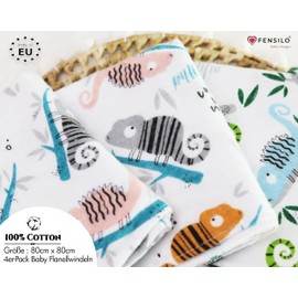 FENSILO Chameleon Molleton Cloths, 80 x 80 cm, Pack of 4 Flannel Nappies Made of 100% Cotton, Molleton Nappy, Burp Cloths, Baby Burp Cloth, Flannel Molleton Cloth, Unisex Burp Cloths for Boys or Girls
