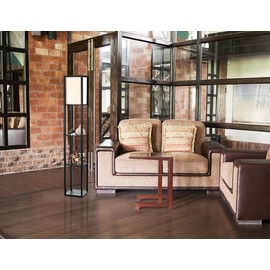 Simple Designs LF1014-BLK 62.5" Modern Etagere Organizer Storage 3 Shelf Floor Lamp with White Linen Fabric Shade for Home Décor, Office, Study, Bedroom, Living Room, Dining Room, Black