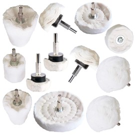 Polishing Pad Buffing Wheel Kit White Flannelette 12 Pack, for Drill for Metal Aluminum Stainless Steel Chrome Wood Plastic Ceramic Glass Woods Fabric Cotton Machine Jewelry etc
