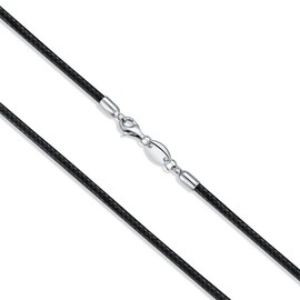 DOLPHERS 925 Sterling Silver Leather Necklace Black Leather Chain Women Men 2/3 mm Robust and Soft Smooth Leather with Clasp Chain 40-60 mm, Sterling Silver