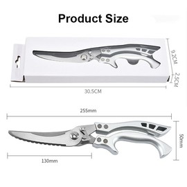 Poultry Scissors, Sharp Kitchen Scissors, Stainless Steel with Ergonomic Handle, Meat Scissors, for Cutting Duck, Chicken, Goose, Turkey or Turkey (Silver)