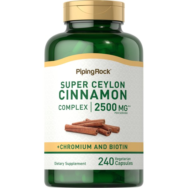 Piping Rock Ceylon Cinnamon Complex | 2500mg | 240 Capsules | Plus Biotin and Chromium | Vegetarian, Non-GMO, Gluten Free Supplement