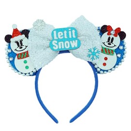 Viwind Christmas Mouse Ear Headbands, Marry Christmas Let It Snow Bow Headbands for Women and Girls, Cute Snowman with Pearl Hairbands for Adult, Christmas Costume Hair Accessories