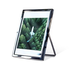 Floating Picture Frame with Metal Bracket Real Glass Metal Photo Frames for Multiple Photo Sizes 5x7 4x6 3.5x5 Vertical Adjustable Tabletop Photo Frame Great Gift for Home or Wedding Decoration