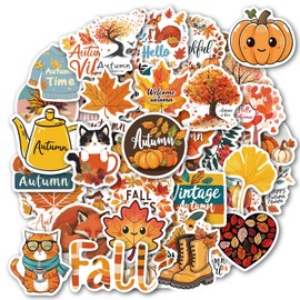 100 Pcs Fall Stickers – Maple Leaf, Pumpkin, and Thanksgiving Autumn Designs for Water Bottle, Laptop, Scrapbook, Cute Fall Party Favors & Decorations for Kids Teens Adults