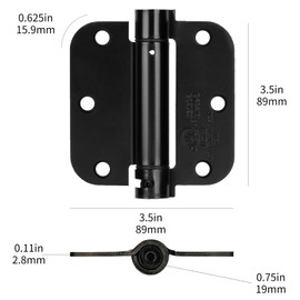 Sophia Self-Closing Door Hinge 3.5 Inch Rounded 5/8 Radius Interior, Spring Loaded Hinge Adjustable Tension for Garage Residential Standard Bedroom Indoor Doors, 2 Pack, Oil Rubbed Bronze