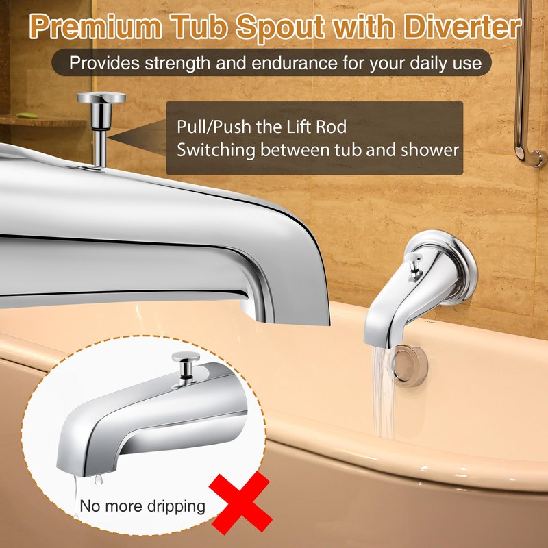 Enhon Tub Spout with Rear Diverter, Bathtub Spout Fitting 1/2-Inch