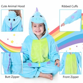 TONWHAR - Pijama de dibujos animados para niños, disfraz de Halloween, cosplay, traje de fiesta para niños y niñas, Dino azul, 4-5T