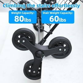 Folding Shopping Cart, Heavy-Duty Stair-Climbing Grocery Cart with 360° Swivel Wheels - Extended Foam Handle - Utility Trolley for Laundry, Travel, Shopping