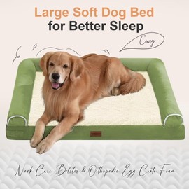 Large Dog Bed Orthopedic Washable: Beds Bolster XXL Bed Big XLarge Dogs Egg Crate Foam Sofa Couch Waterproof Removable Cover - Grass Green