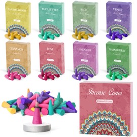 Scent-Hi 120 Incense Cones with Holder, 8 Pack Mixed Scents Gift Set