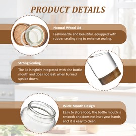 MOLADRI 17 oz/500 ml Clear Glass Storage Canister with Airtight Wooden Screw Lid, Small Cute Decorative Glass Container Jar for Coffee,Spice,Candy,Salt,Cookie,Condiment,Pepper,Sugar,Overnight Oatmeal