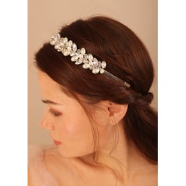 BERYUAN Silver Crystal Pearls Bride Headband - Elegant Wedding Hair Accessory for Women and Girls