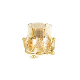 YIUTOYILY Hurricane Candle Holder, Gold Pillar Candle Holder with Leaf-Shaped Decorative Accents & Windproof Glass Lid, Perfect for Weddings, Dinners, Parties & Special Events
