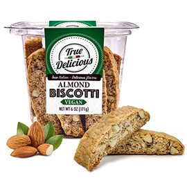 True Delicious VEGAN ALMOND BISCOTTI, 100% plant-based Cookies, (4 boxes of 6oz each) Artisanal Dessert, Non-GMO Natural Ingredients