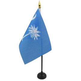 AZ FLAG - South Carolina Table Flag 4'' x 6'' - US state of South Carolina Mini Desk Flag 100% Polyester 15 x 10 cm - Office Banner with 10'' Pole - Golden Spear