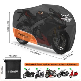 ROWYEET Motorcycle Cover Waterproof Outdoor Storage with Lock-Holes, Zipper Storage Bag & Night Reflective Design, All Season Protection Powersports Vehicle Covers Fits up to 104" Motorcycles