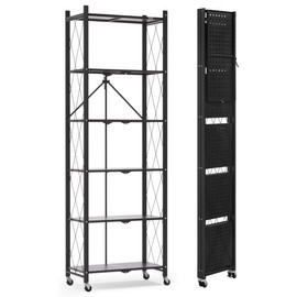 ALANNG 73.6 Inch Folding Bookshelf, 6 Tier Metal Bookcase and Bookshelves, Tall Shelves for Living Room Office Bedroom, Heavy Duty Book Shelve Free Standing Open Bookshelve (Gold, 1PACK)