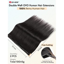 WIGNEE 100% Remy Double Weft Invisible PU OVO Human Hair Extensions 14 Inch Micro Beads Real Human Hair Extensions Natural Black Genius Weft Hair Extensions Human Hair (1B)