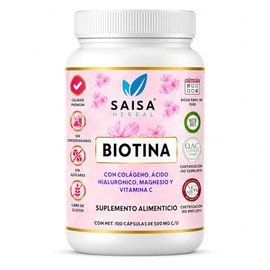 Biotina Colágeno Hidrolizado Ácido Hialurónico Citrato Magnesio 100 Cápsulas Suplemento Alimenticio Piel Cabello Uñas Articulaciones Energía Saisa