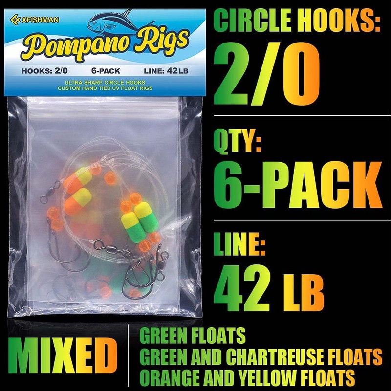 Pompano-Rigs-for-Surf-Fishing-Saltwater-Gear with Double Circle & Wide Gap Hook-6-Pack Surf Fishing