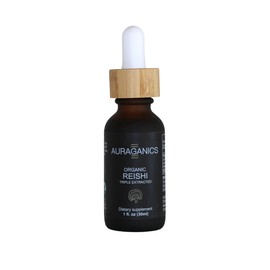 Auraganics Organic Triple Extracted Reishi Mushroom Fruiting Body Tincture | USA Grown and Certified Organic | Use for Stress, Fatigue and Immunity | 1 Month Supply | Lemon Flavor