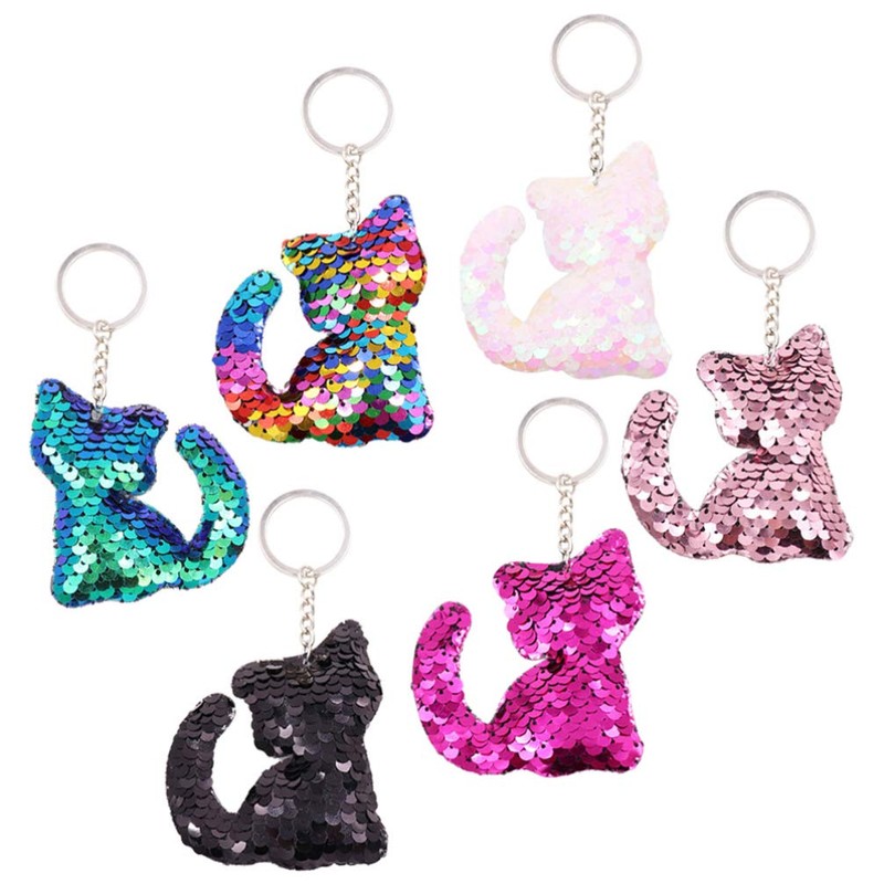 TOYANDONA Sequin Cat Key Ring, 6 Pieces, Sequin Key Ring,