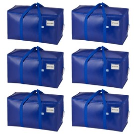 VENO 6 Pack Moving Bags, Upgraded Heavy Duty, Moving Boxes Alternative, Packing Storage Supplies for Dorm Room Essentials with Zipper for Clothes, Large Totes for Packaging (Blue, 6 Pack)