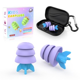 2 Pairs Kids Ear Plugs, Reusable Noise Relief Earplugs, Ear Protection for 5-12 Years, Focus, Home, School, Playtime, S+L Sizes (Purple)