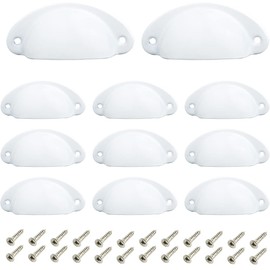 Ruidee Pack of 12 Shell Handle Drawer Handles Drawer Handles with Screws for Kitchen Cabinet, Furniture, Cupboard (White)
