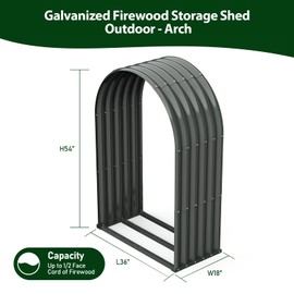 A ANLEOLIFE Galvanized Steel Firewood Storage Shed Outdoor Corrugated Metal Log Rack, Heavy Duty Log holder Lumber Storage Stand -Arch Gray