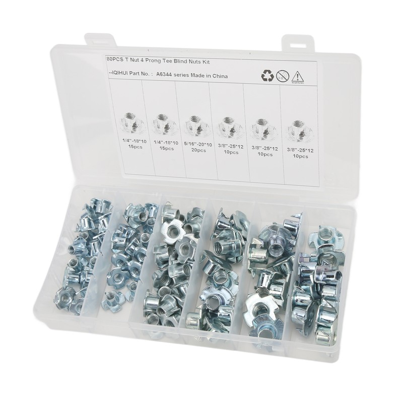 80Pcs T Nuts Carbon Steel Galvanized Layer Rust Resistant Sturdy