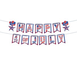 Happy 4th of July Banner Patriotic Banner Bunting Red White and Blue Banner USA Independence Day Decorations for Party Supplies