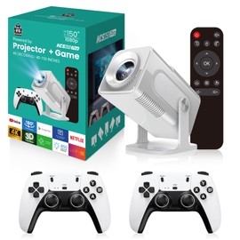 HCS350 Pro Projector and game,Retro 4K Smart Game Projector 1280*1080P Built-in 30000 Games,Portable video game with 2 Wireless Controllers,5G WiFi Bluetooth,HDMI,Android 12,home theater,office
