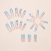 Long Square Press on Nails 3D Floral Fake Nails Blue&Pink