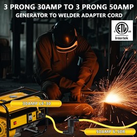 Tellegloww 30Amp to 50Amp Welder Adapter Cord, Compatible with NEMA L6-30P Male to 6-50R Female Locking 3 Prong to 3 Prong Welder Power Adapter, STW 10 AWG/3C, 30 Amp 250V 7500 Watt 12Inch ETL Listed